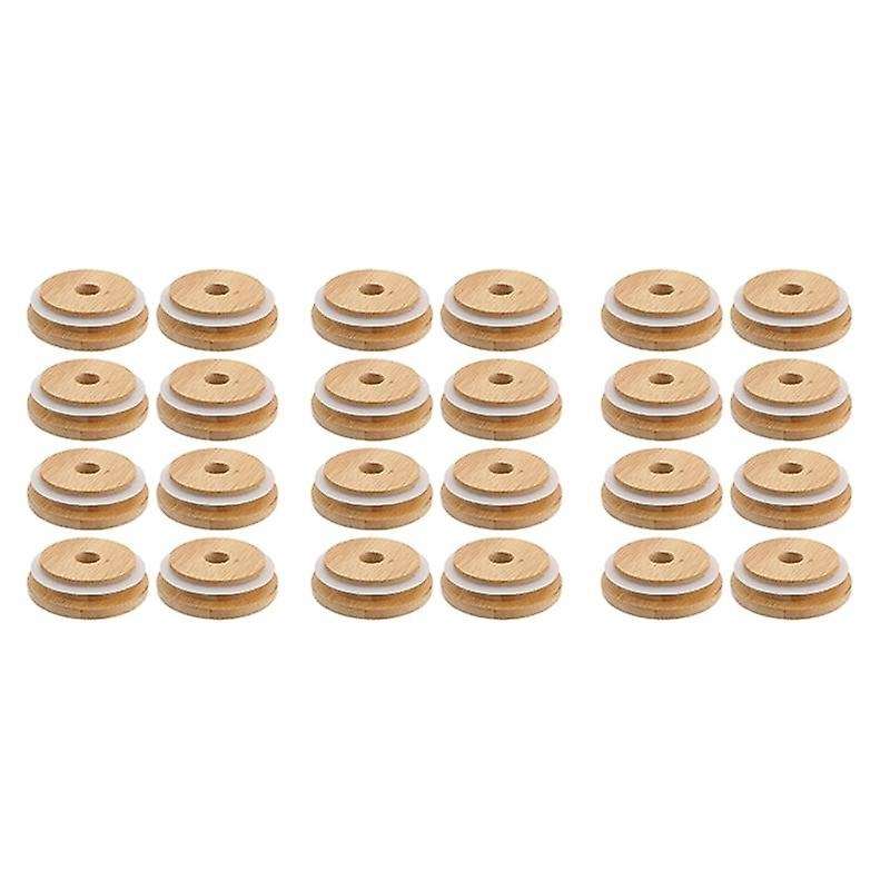 24x Reusable Bamboo Jar Lids 70mm with Hole for Wide Mouth Mason Jar