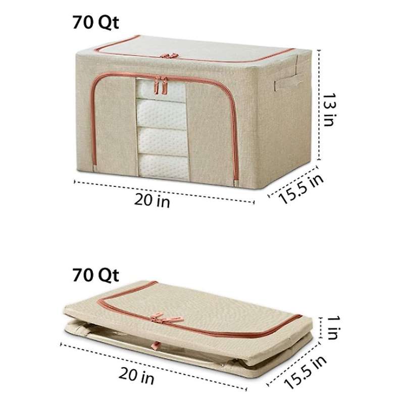 Closet Organizer Boxes with Windows & Zippers for Clothes,2 Set Beige