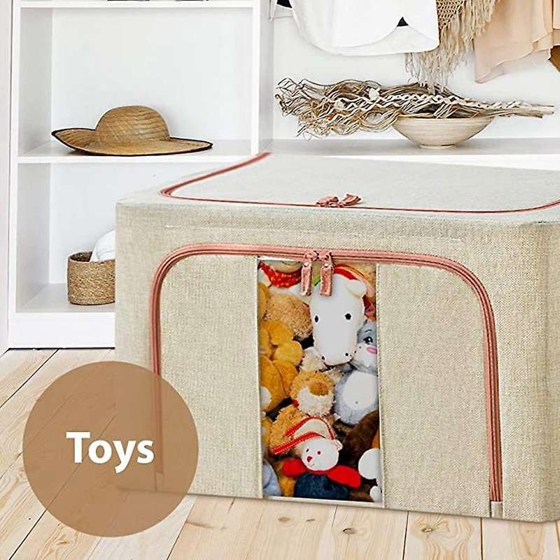 Closet Organizer Boxes with Windows & Zippers for Clothes,2 Set Beige