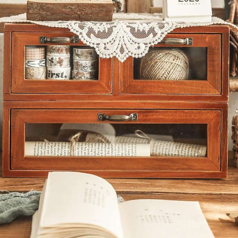 Computer Monitor Heightened Office Wooden Desktop Storage Box B
