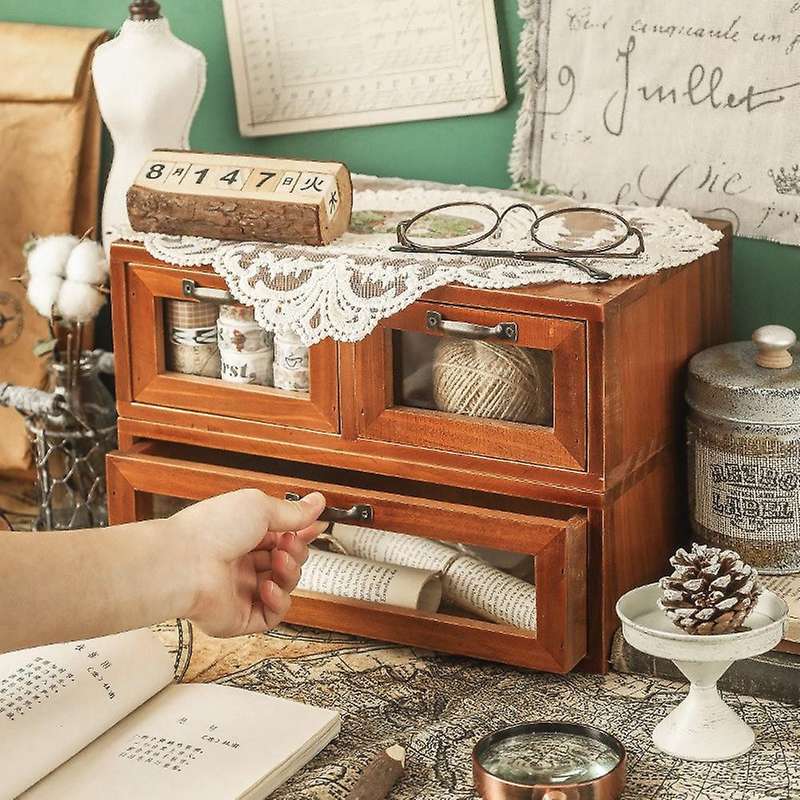Computer Monitor Heightened Office Wooden Desktop Storage Box B
