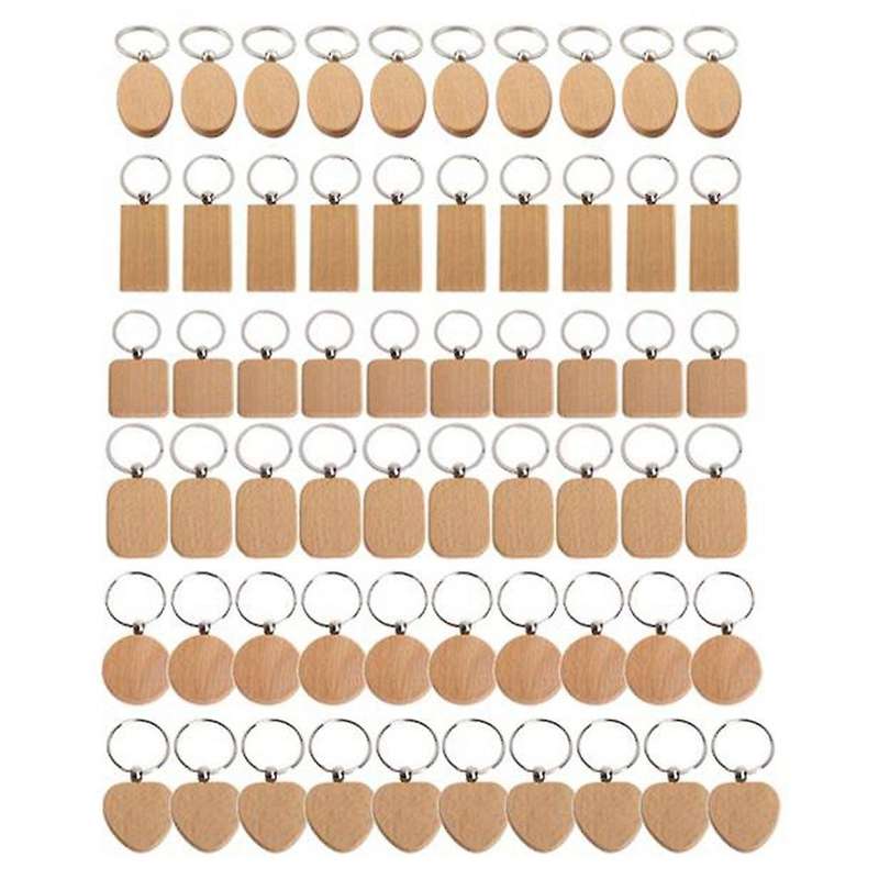 80pcs Blank Wooden Wooden Keychain Diy Wooden Keychain Gift (mixed)