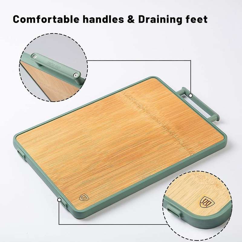 Bamboo Cutting Board with Handle, Rubber Cutting Board for Meat