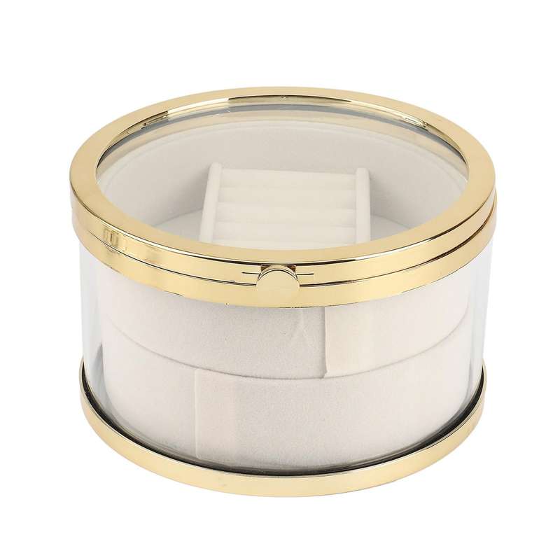 Round Gold Double-layer Jewelry Storage Box Glass Dust-proof Box