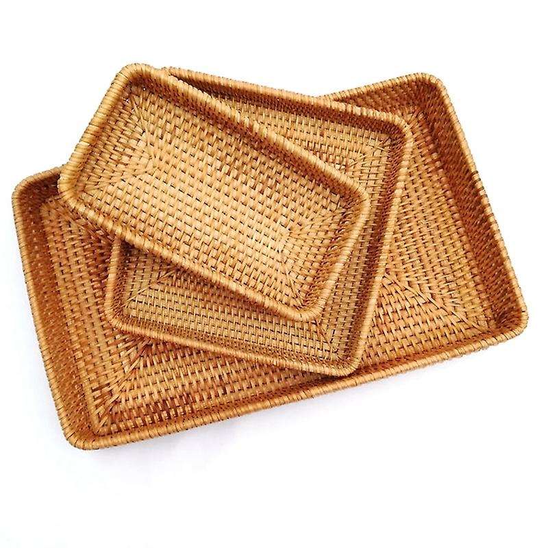 Rattan Wicker Serving Tray Rectangular Decorative Organizer for Snack