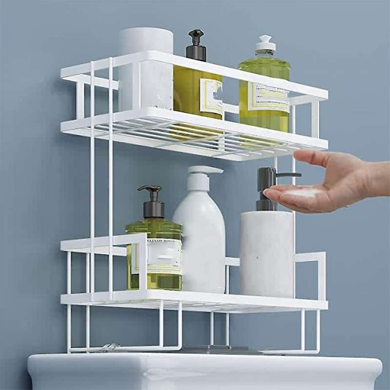 2-tier Bathroom Organizer Toilet Paper Holder, No Drilling(black)