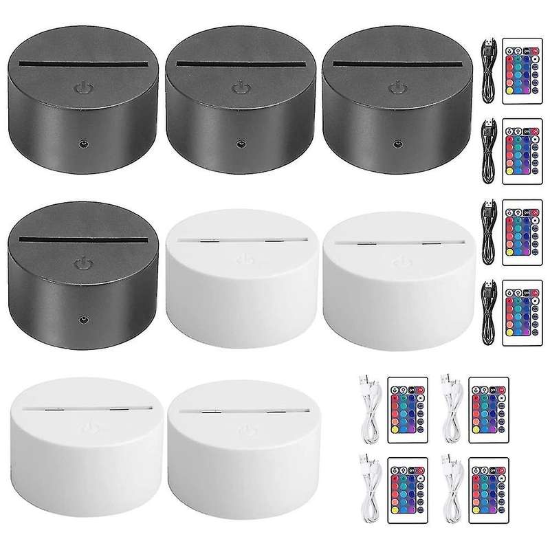8-pack 3d Night Led Light Lamp Base, Includes Remote Control + Usb