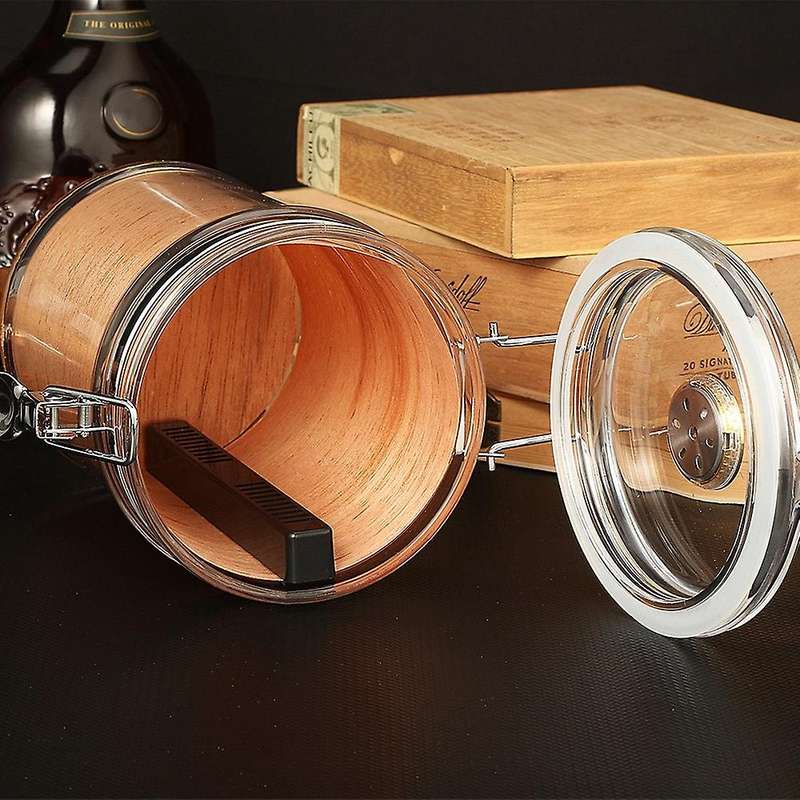 Acrylic Humidor Jar with Hygrometer and Humidifier Portable