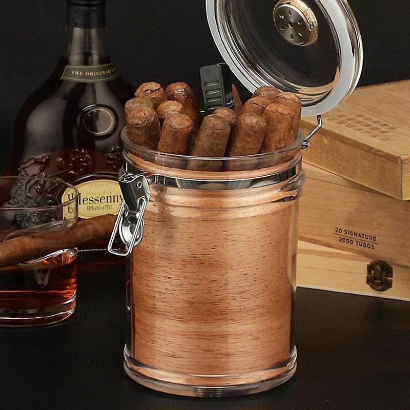 Acrylic Humidor Jar with Hygrometer and Humidifier Portable