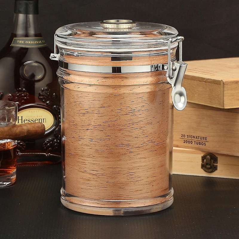 Acrylic Humidor Jar with Hygrometer and Humidifier Portable