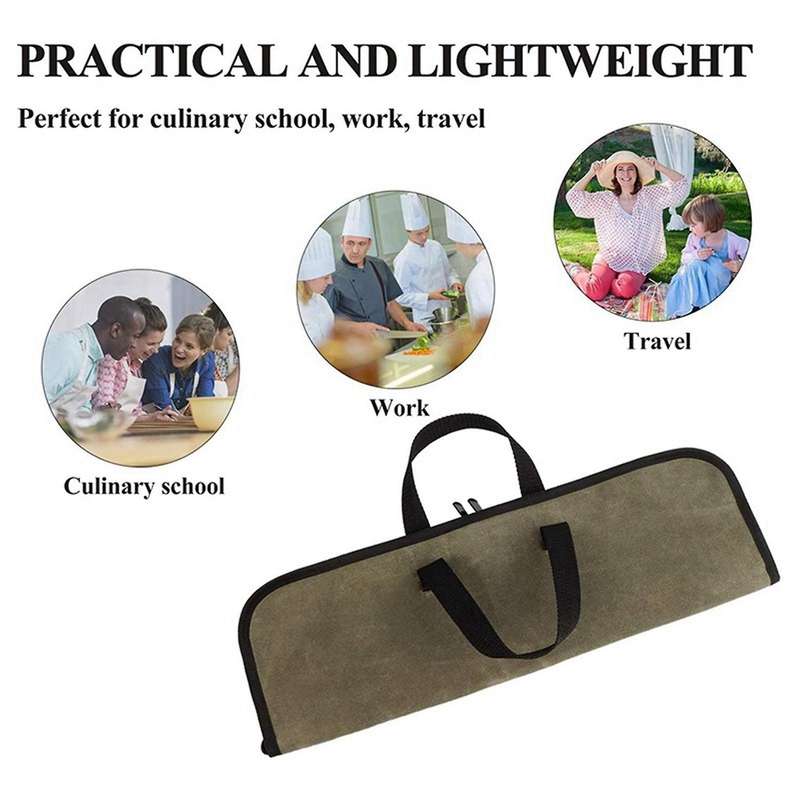 Chef Knife Case Waxed Canvas Roll Storage Knife Carrying Pouch