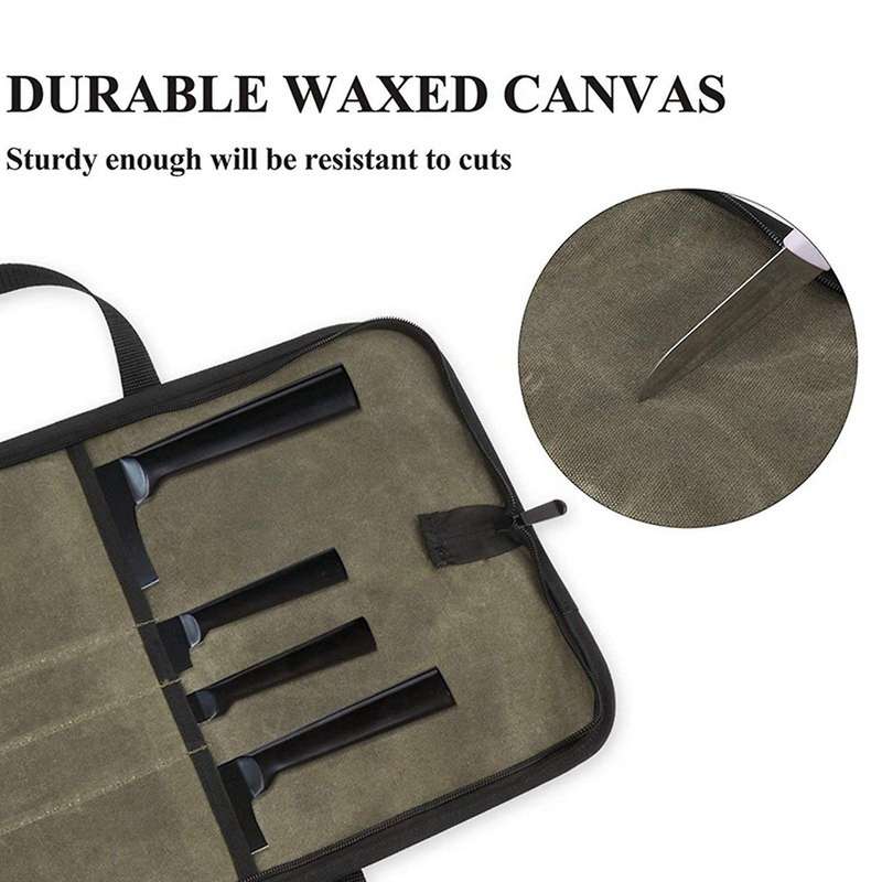 Chef Knife Case Waxed Canvas Roll Storage Knife Carrying Pouch