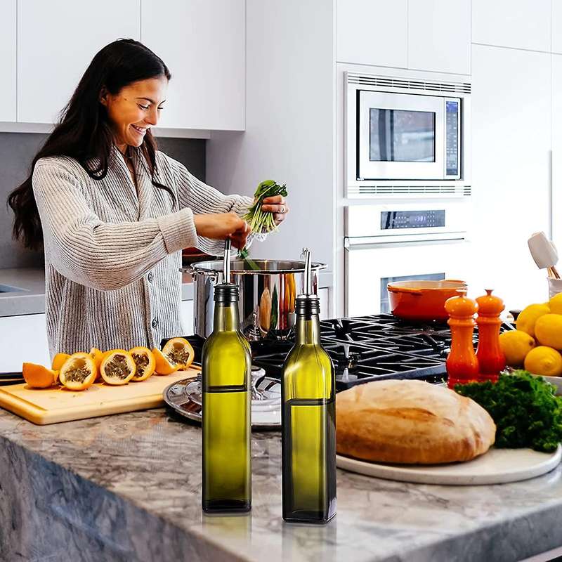 2 Pcs Glass Olive Oil Dispenser Bottle - 500ml Oil & Vinegar Cruet