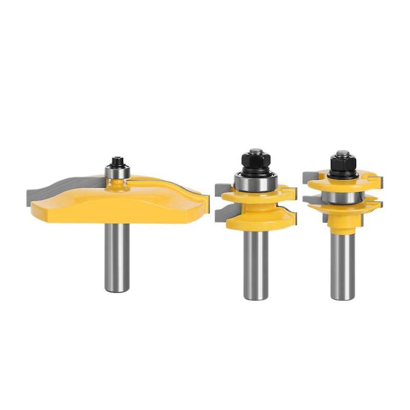 3pcs 1/2inch Shank Woodworking Router Bits Miter Planing Tool Adapter