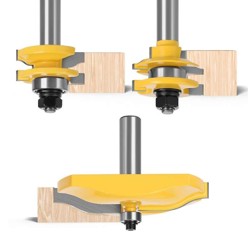 3pcs 1/2inch Shank Woodworking Router Bits Miter Planing Tool Adapter