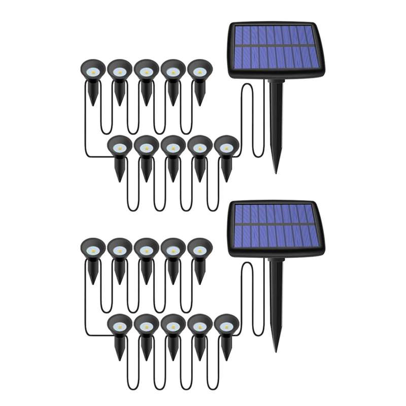 2x 10 In 1 Solar Lights Outdoors Waterproof for Garden Path Decor