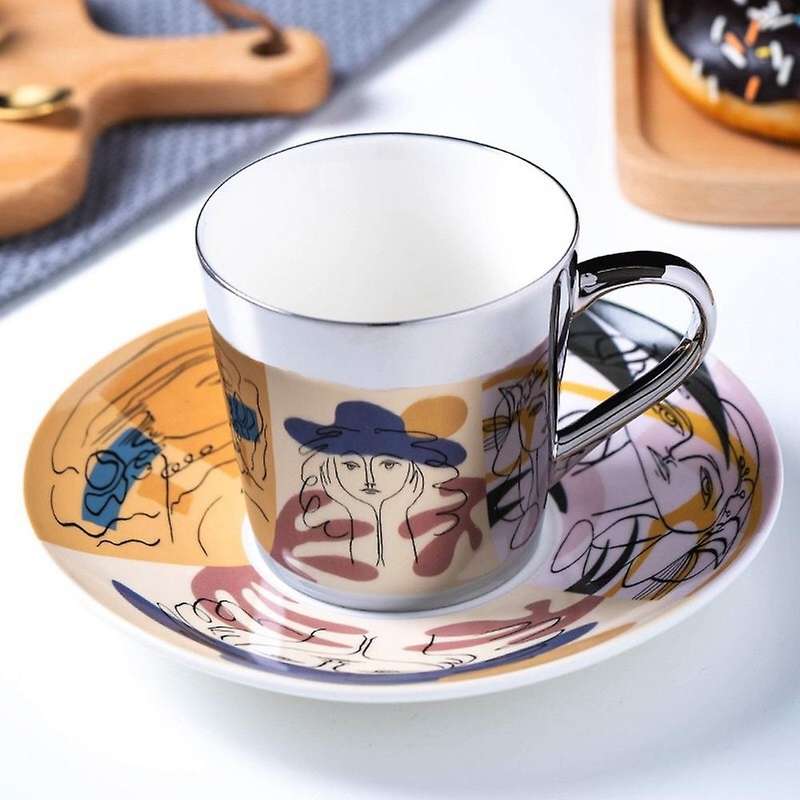 Mirror Reflection Household Cup and Saucer Set Coffeeware Gift C