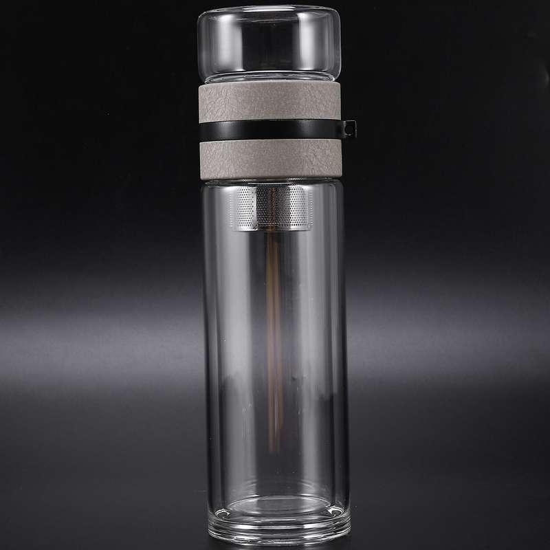 2x 350ml Travel Drinkware Portable Double Wall Glass Tea Bottle Khaki