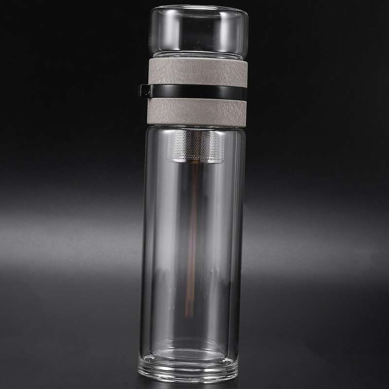 2x 350ml Travel Drinkware Portable Double Wall Glass Tea Bottle Khaki