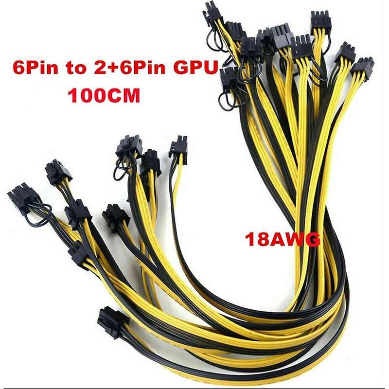 18awg Gpu Pcie 6pin Male to 8pin Male Graphics Video Card Power Cable