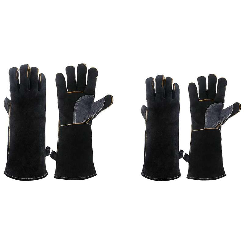 Extreme Heat&fire Resistant Gloves Leather Stitching Black 16 Inches