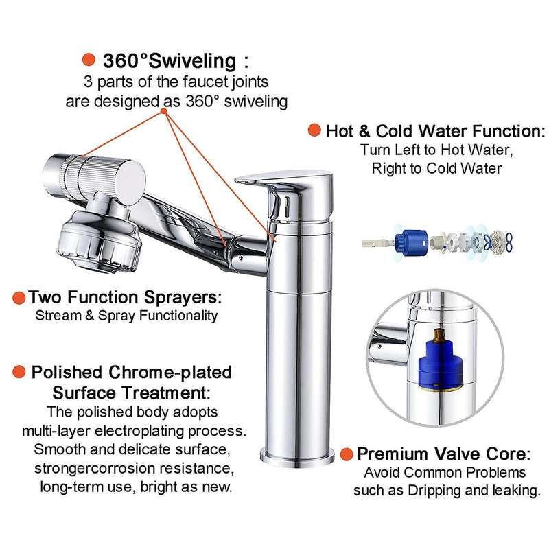 Kitchen Sink Mixer Tap with 1 Handle & 2 Water Outlet Modes, 360