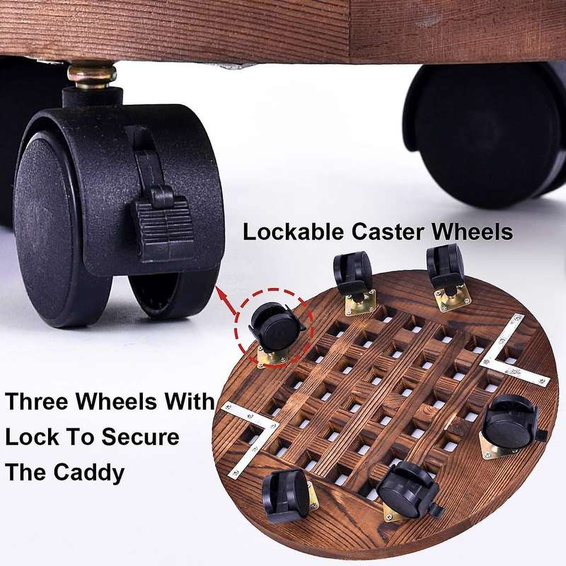 Wheels Round Flower Pot Rack Indoor Outdoor Planter Trolley
