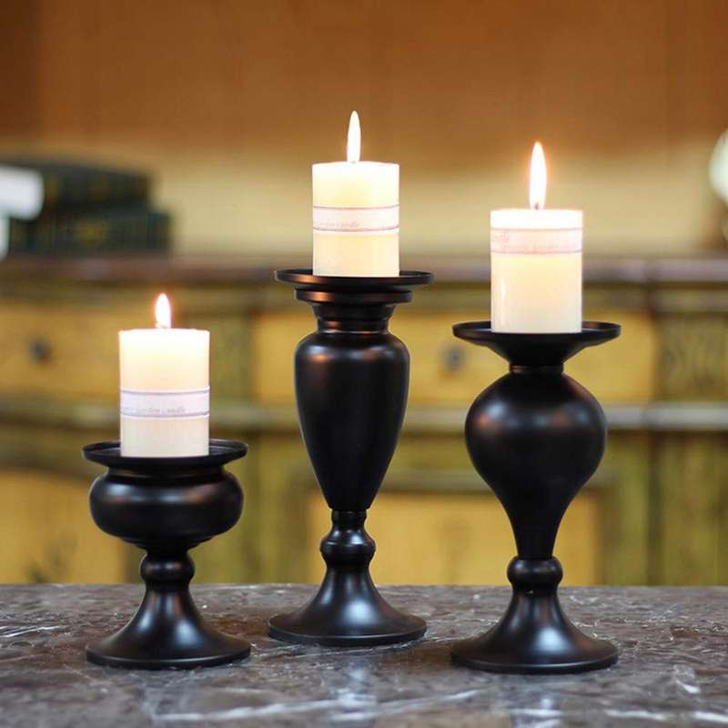Matte Black Candle Holders for Cone Candles Retro Iron Candlestick