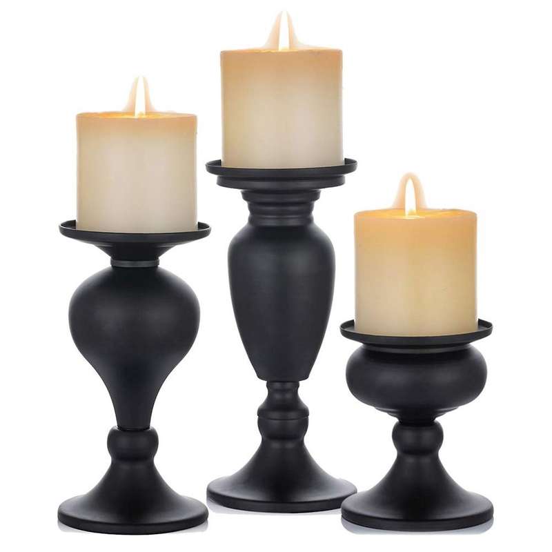 Matte Black Candle Holders for Cone Candles Retro Iron Candlestick