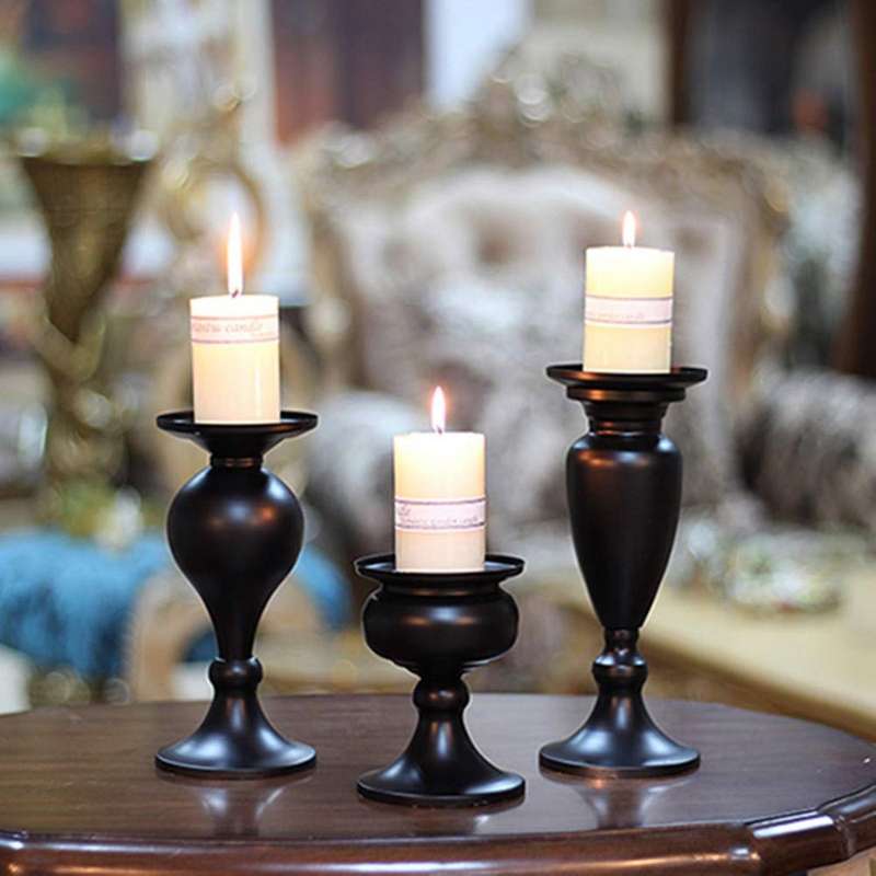 Matte Black Candle Holders for Cone Candles Retro Iron Candlestick
