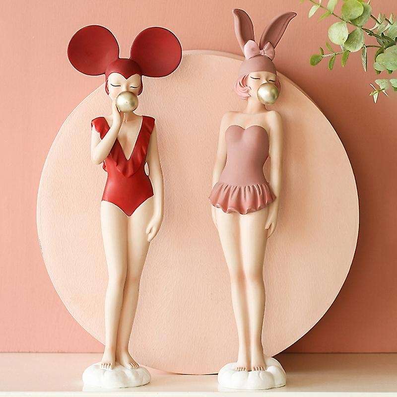 Bubble Girl Art Sculpture Abstract Rabbit Cat Ear Resin for Home 3