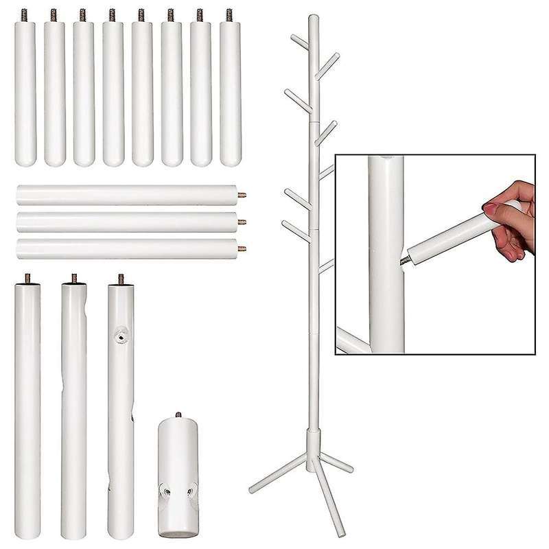Wooden Coat Rack with Hooks, Free Standing Coat Tree Hanger, White
