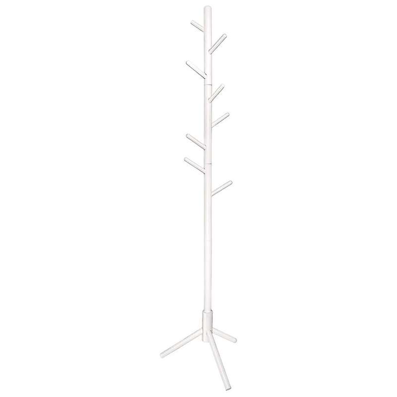 Wooden Coat Rack with Hooks, Free Standing Coat Tree Hanger, White