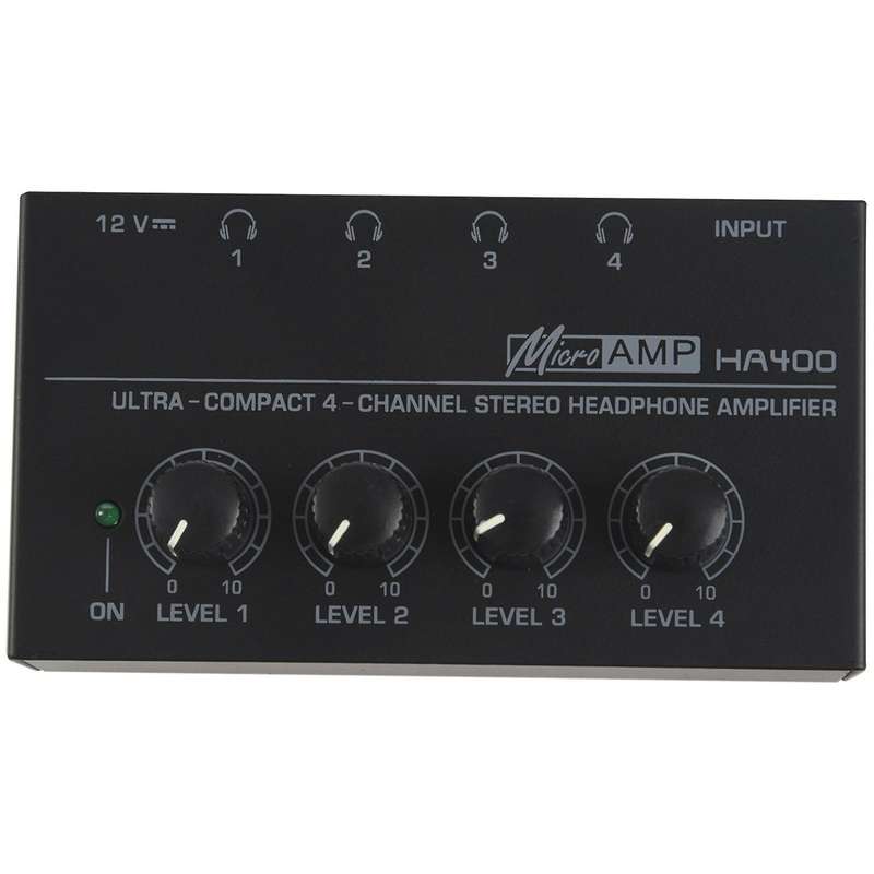 2x Eu Plug Ha400 4 Channel Headphone Amplifier with Adapter Black