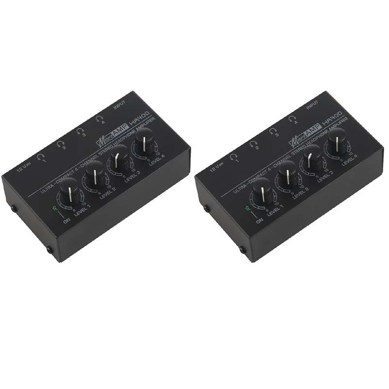 2x Eu Plug Ha400 4 Channel Headphone Amplifier with Adapter Black