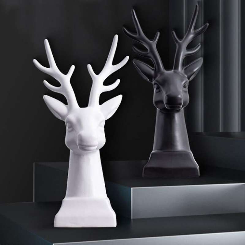 Creative Ceramic Sculptures Deer Figurine Home Decoration(black)