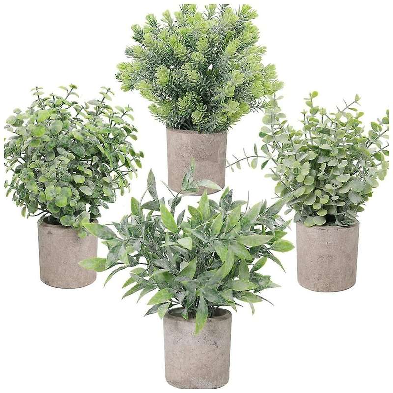 Fake Plants 4 Pack Small Artificial Plants Mini Faux Eucalyptus