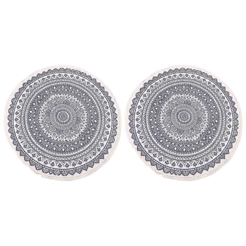 Bohemian Style Round Cotton Rugs Washable Non-slip Floor Mats 90cm