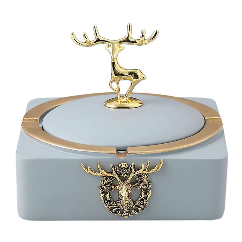 Resin Elk Ashtray with Lid Outdoor for Smokers Home Office Patio F