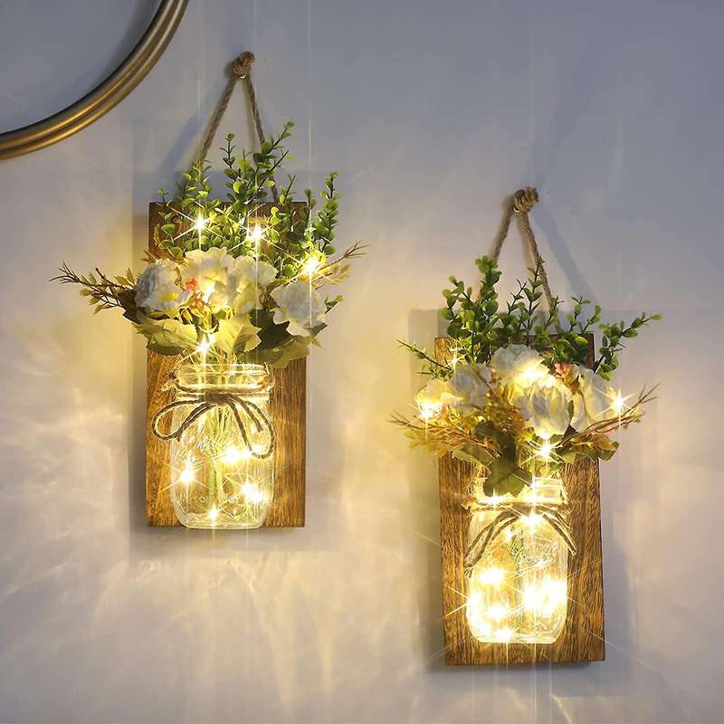 Rustic Mason Jar Sconces for Home Decor, Mason Jar Sconces Set Of 2