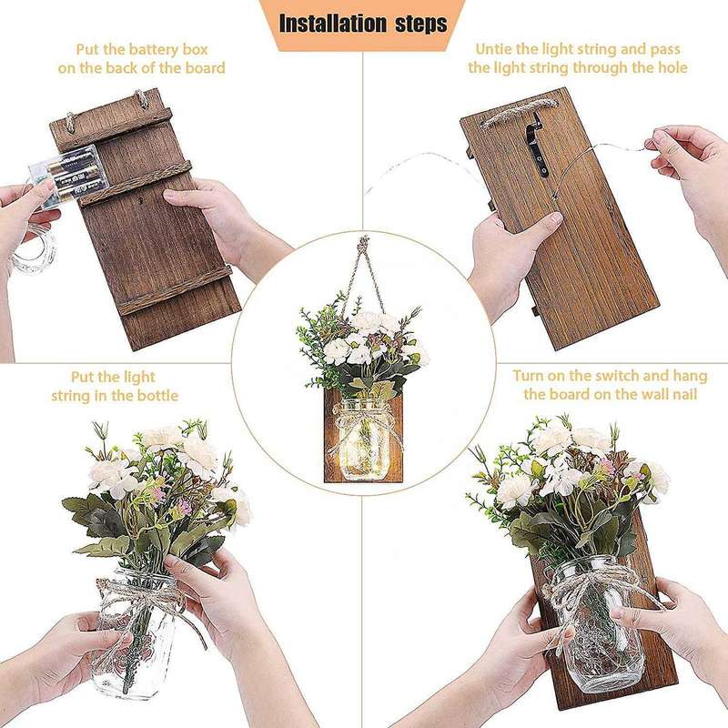 Rustic Mason Jar Sconces for Home Decor, Mason Jar Sconces Set Of 2