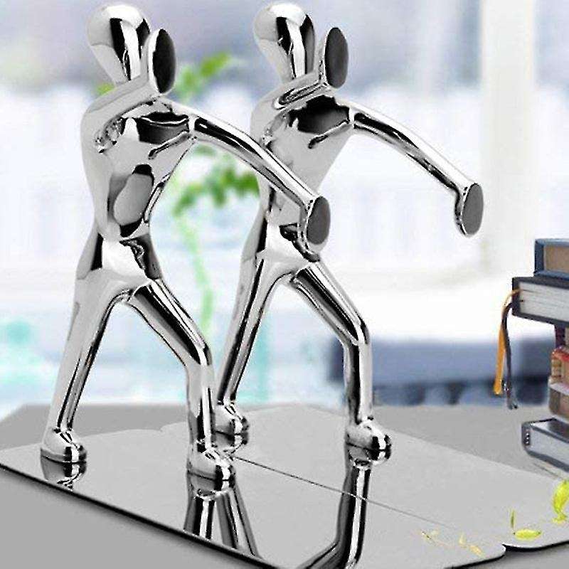 Non Skid Humanoid Bookends for Home Office Library School (silver)
