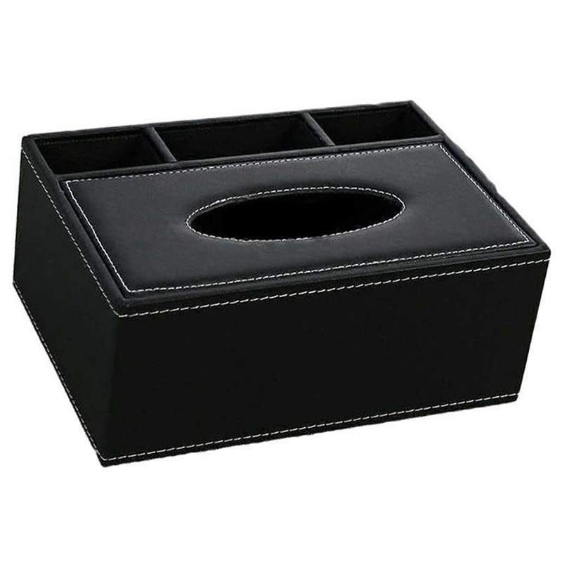 Pu Tissue Box Multifunctional Desktop Organizer (black)