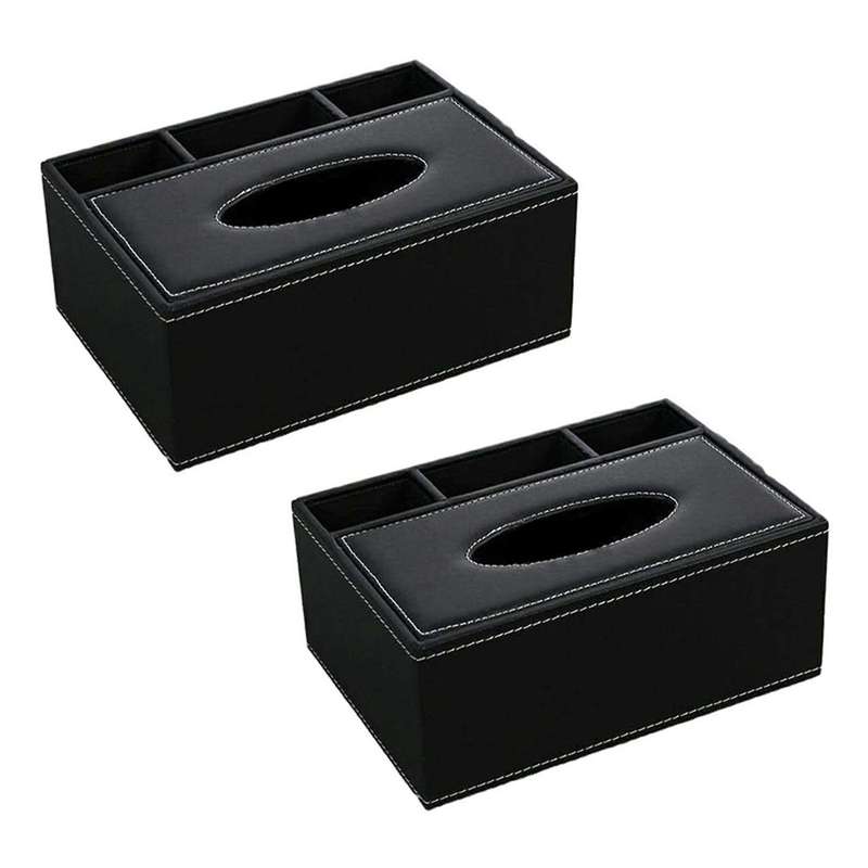 Pu Tissue Box Multifunctional Desktop Organizer (black)