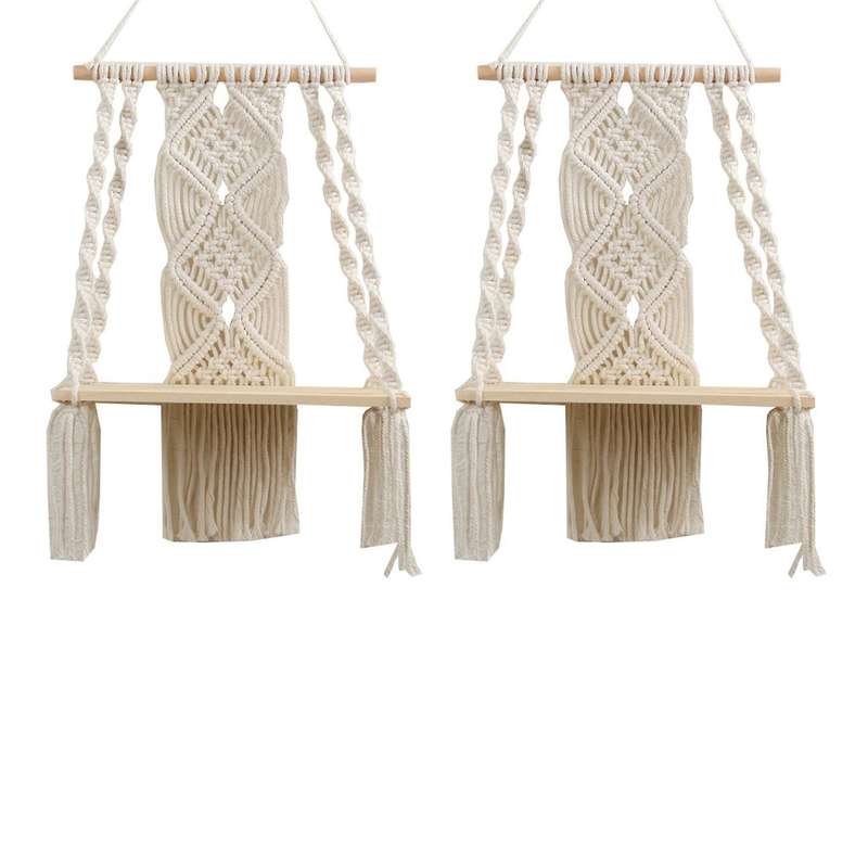 2x Boho Wall Hanging Shelf Handmade Tassel Tapestry Rack for Home
