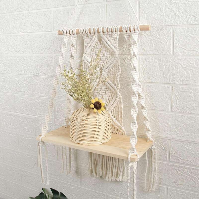 2x Boho Wall Hanging Shelf Handmade Tassel Tapestry Rack for Home