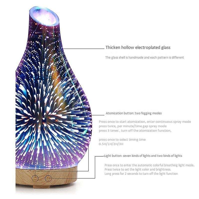 3d Glass Aromatherapy Ultrasonic Cool Mist Humidifier Eu Plug