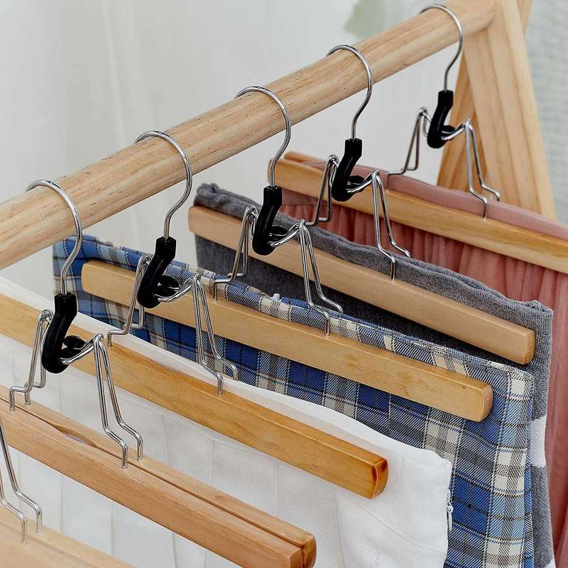 10 Pcs Grade Wooden Pants Hanger with Clips with 360 Swivel Hook