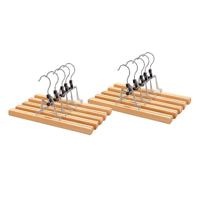 10 Pcs Grade Wooden Pants Hanger with Clips with 360 Swivel Hook