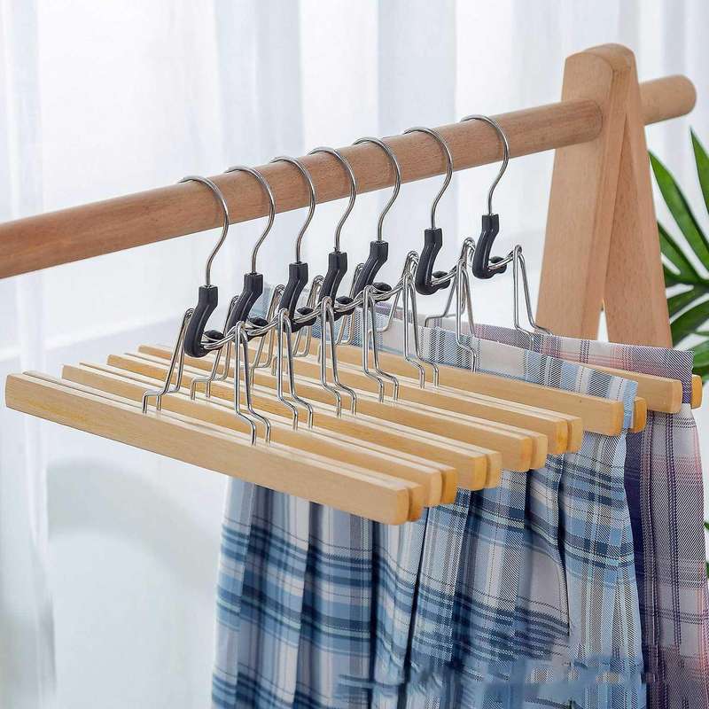 10 Pcs Grade Wooden Pants Hanger with Clips with 360 Swivel Hook
